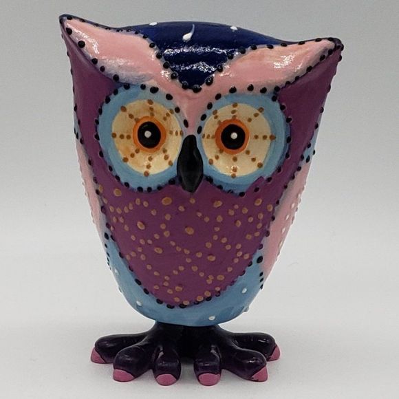 Green Earth Purple Blue Pink Owl Bobble Figurine - Picture 1 of 14